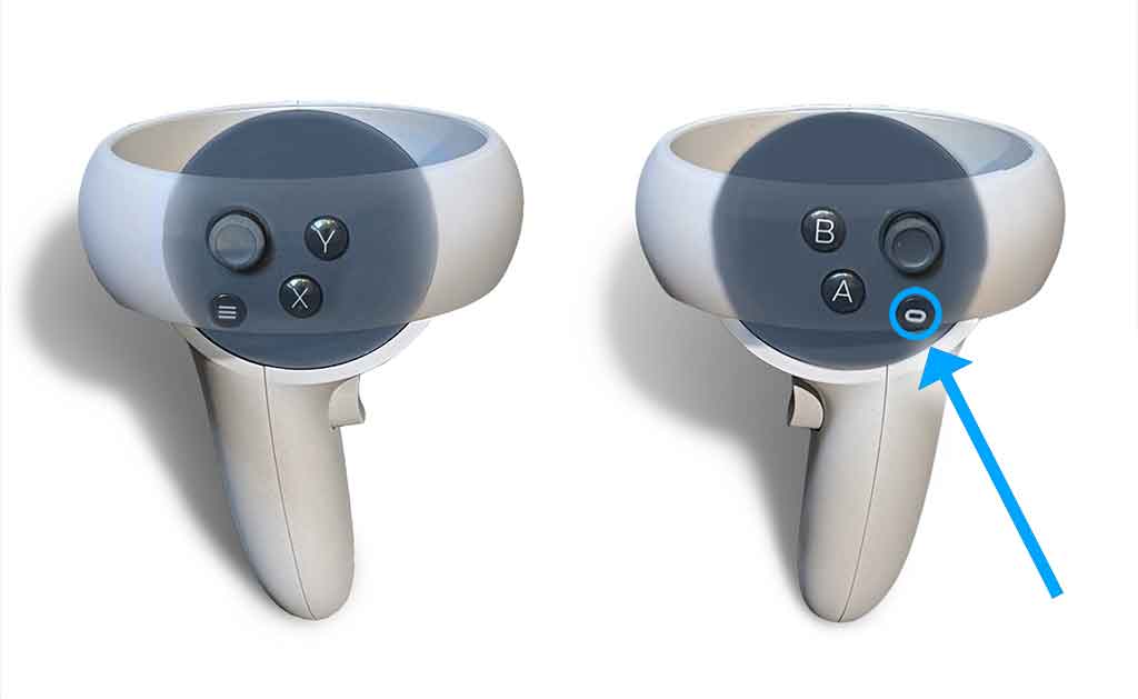 Access the main menu by pressing the main menu button on the right controller.