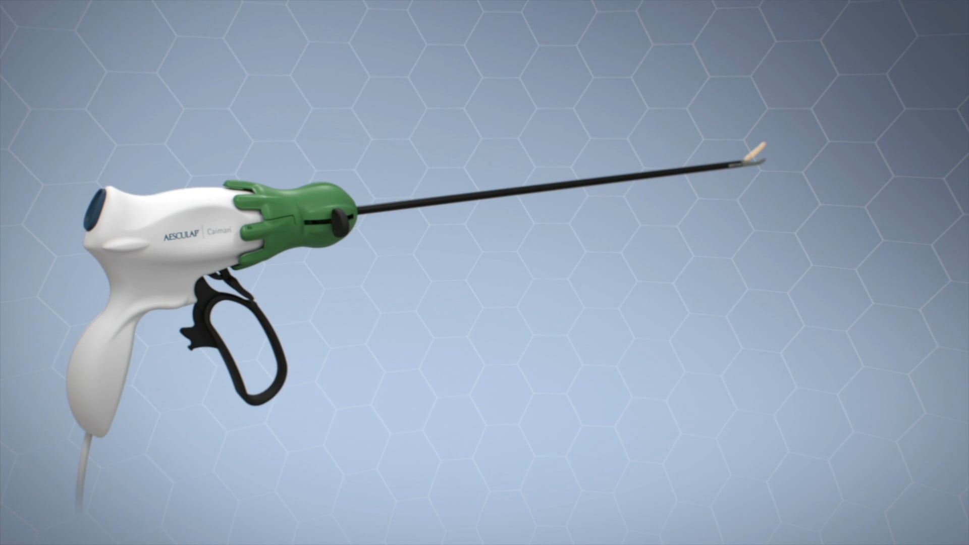 Ghost Productions, medical animation studio, Aesculap's Caiman 5, surgical instrument, laparoscopic, open surgical applications, unique jaw design, uniform compression, confident seal, lower jaw hinge, tissue capture, even compression forces, fine dissection, powerful grasping, 26.5 mm jaws, large tissue bundles, spot weld, seal and cut areas, medical animation, virtual reality services, surgical instruments, medical devices.