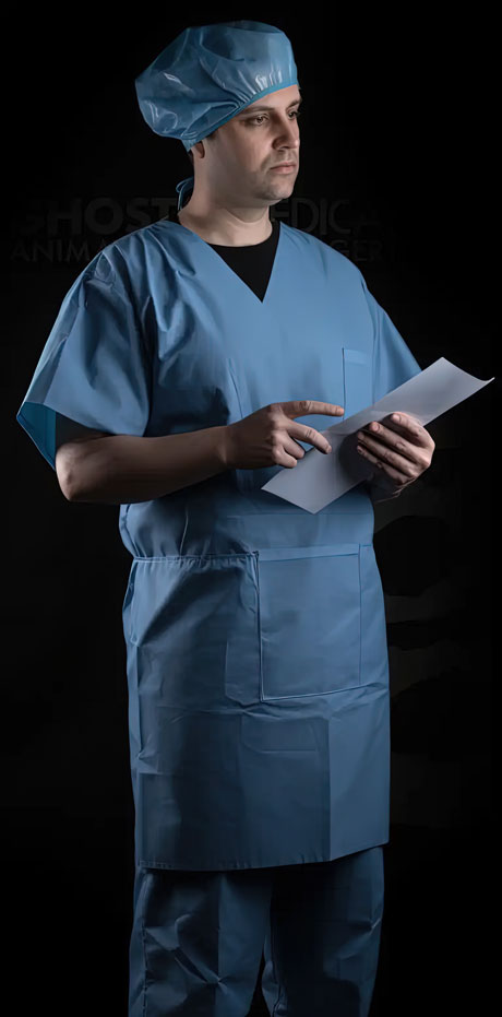 Doctors, Volume 1: healthcare professional, medical presentation, AI-generated image, Ghost Medical Productions, skilled surgeon, scrubs, analyzing, patient's medical history, obesity, weight concerns, credit, fantastic work.